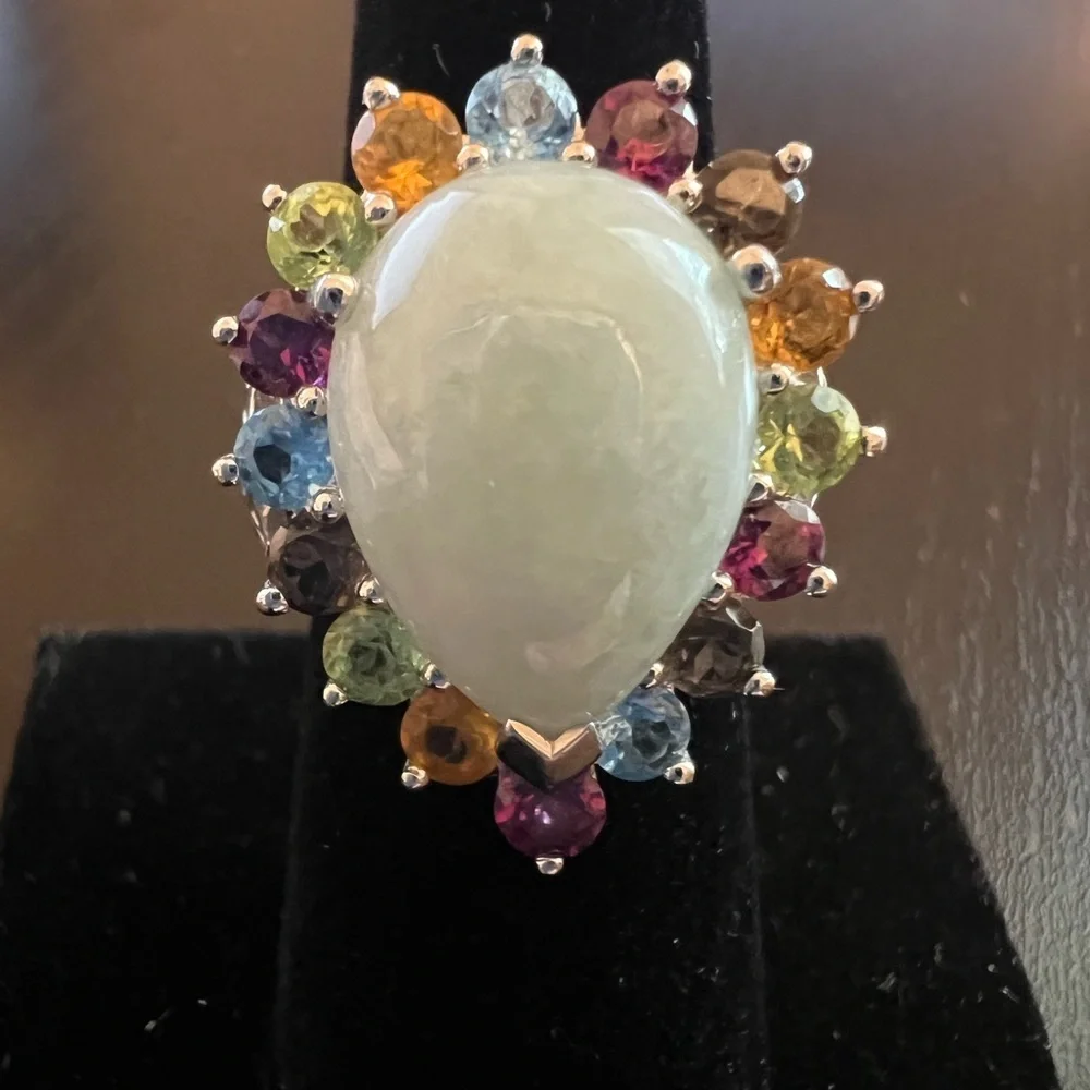 Ross Simons sterling Jade and multi gemstone ring